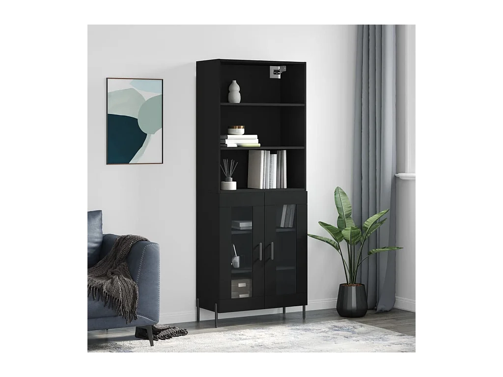 Buffet haut Noir 69,5x34x180 cm Bois d'ingénierie