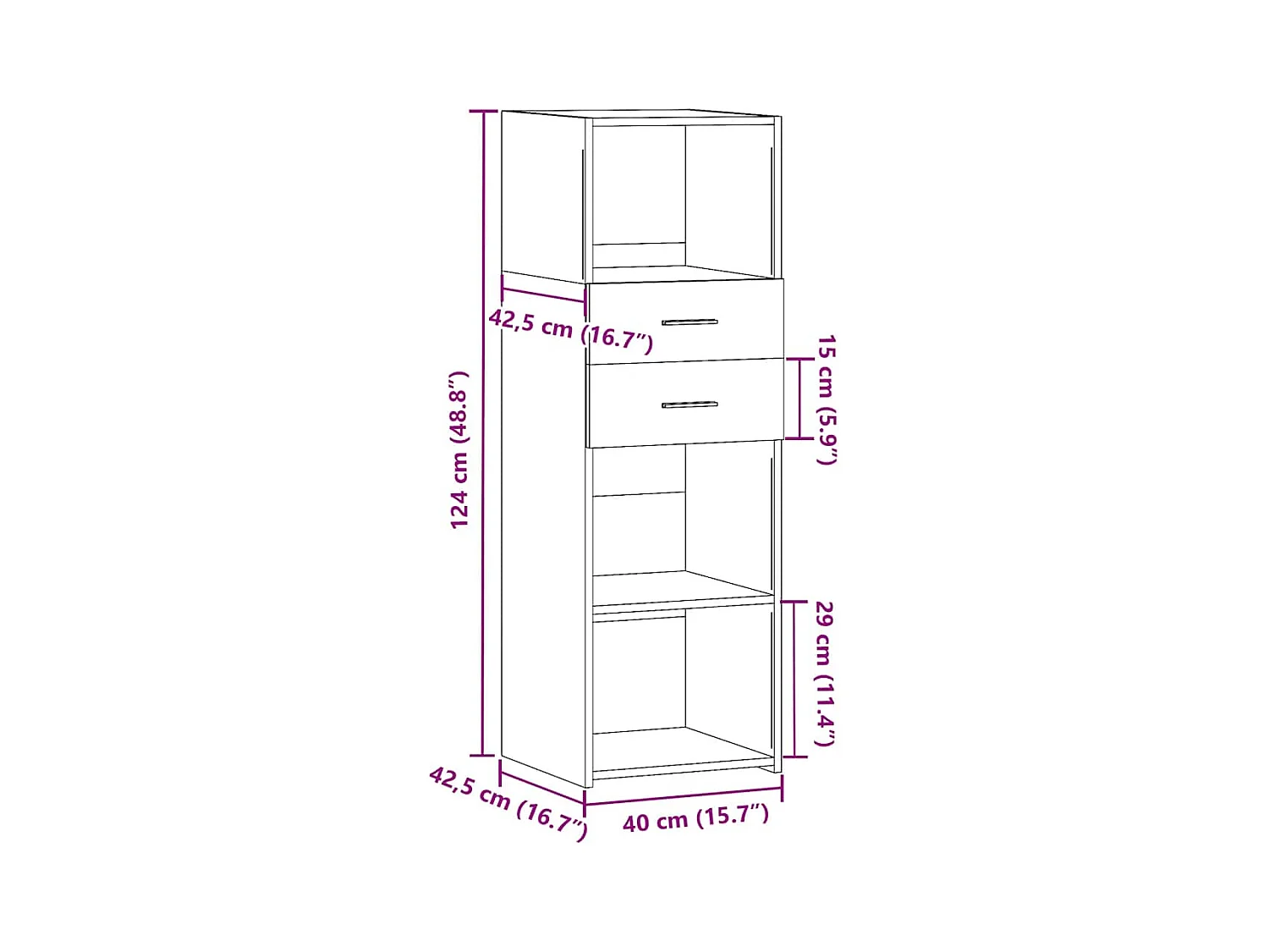 Buffet haut gris béton 40x42,5x124 cm bois d'ingénierie