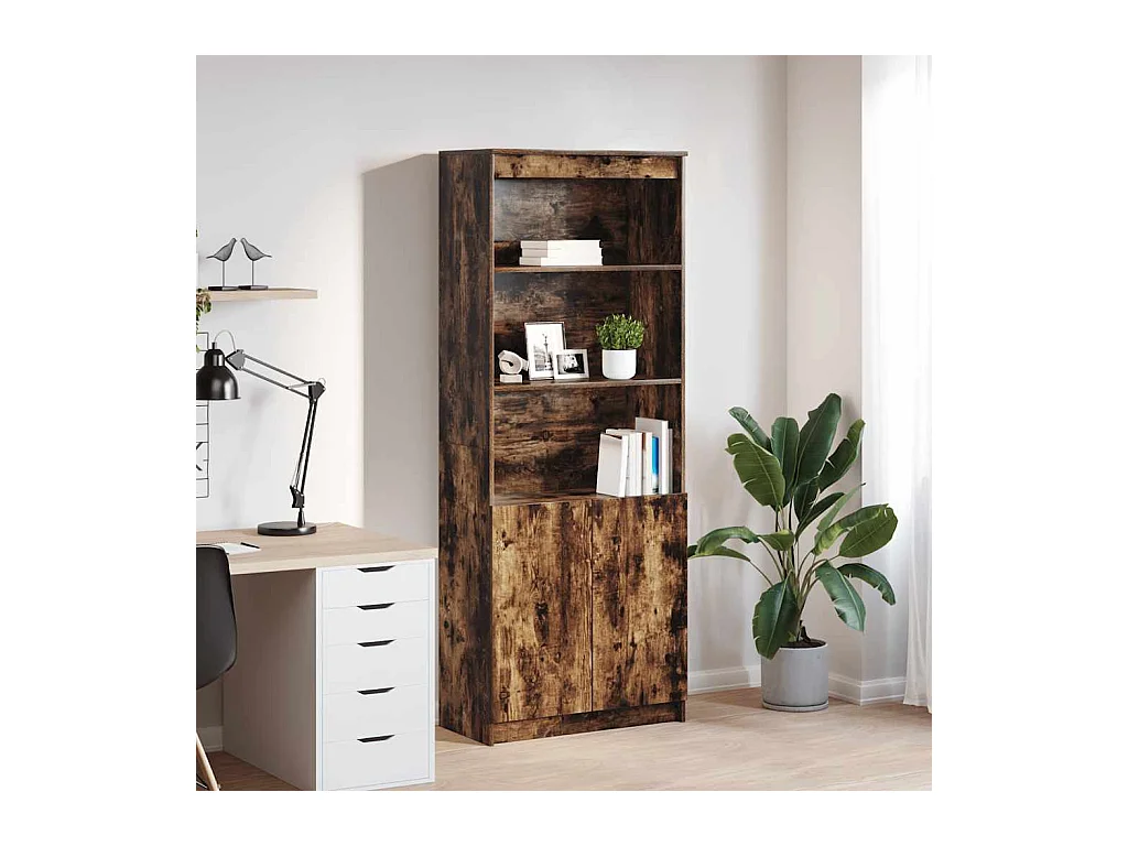 Buffet haut chêne fumé 70x35x180 cm bois d'ingénierie