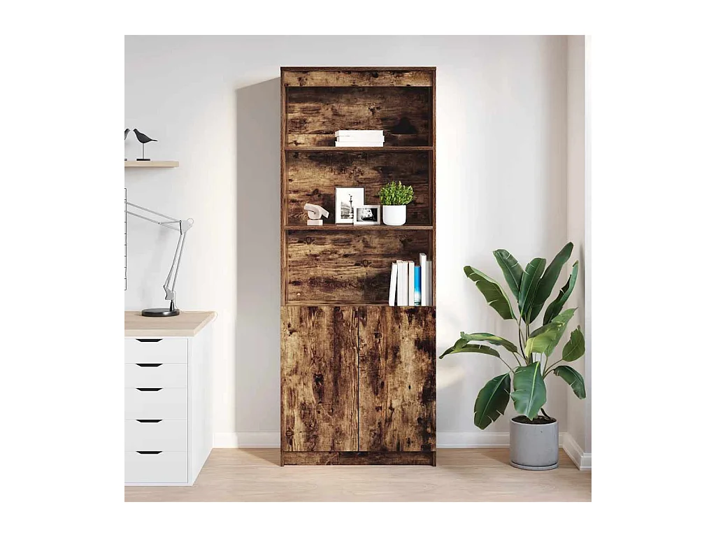 Buffet haut chêne fumé 70x35x180 cm bois d'ingénierie