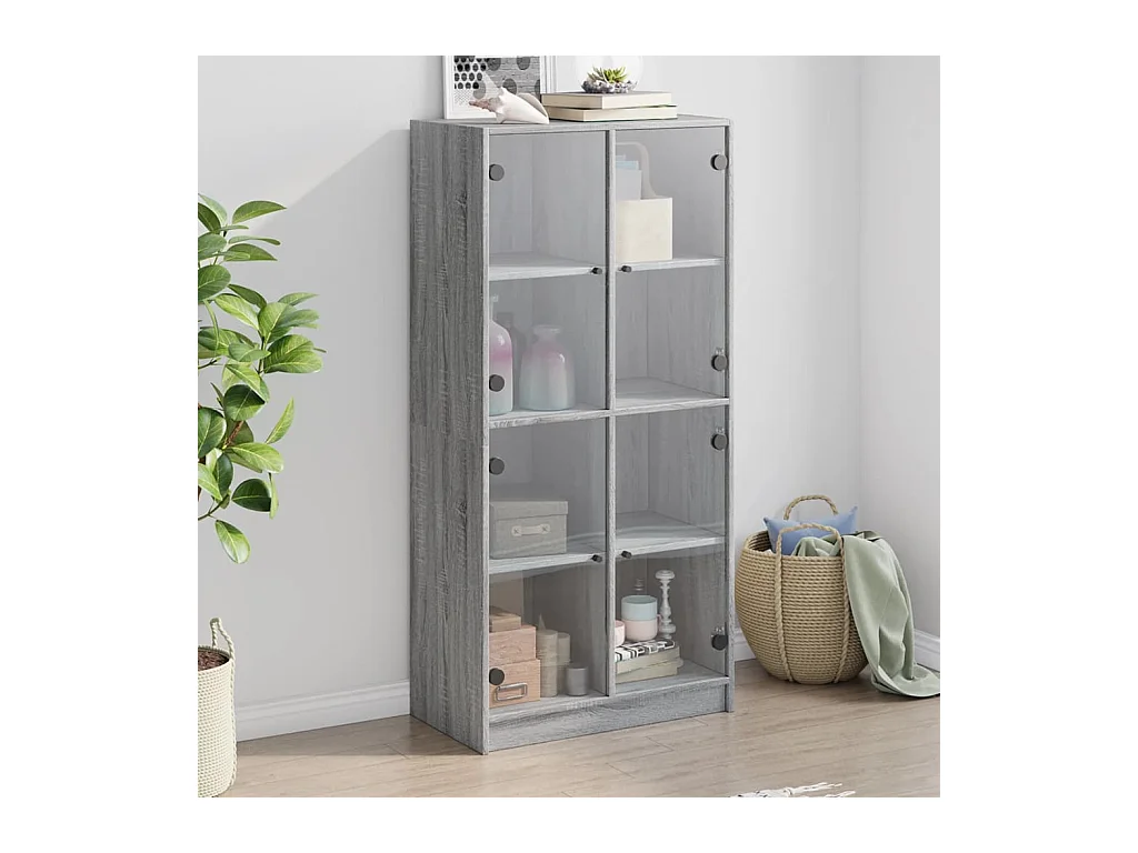 Hoge kast met deuren 68x37x142 cm bewerkt hout grijs sonoma
