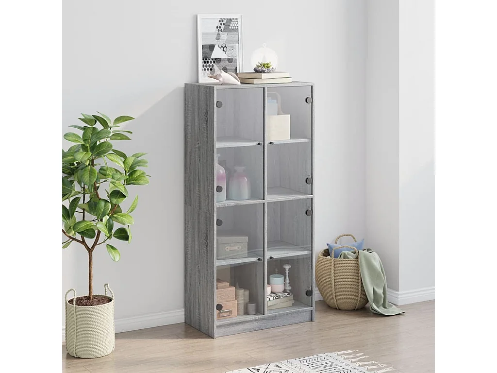 Buffet haut avec portes gris sonoma 68x37x142cm bois ingénierie