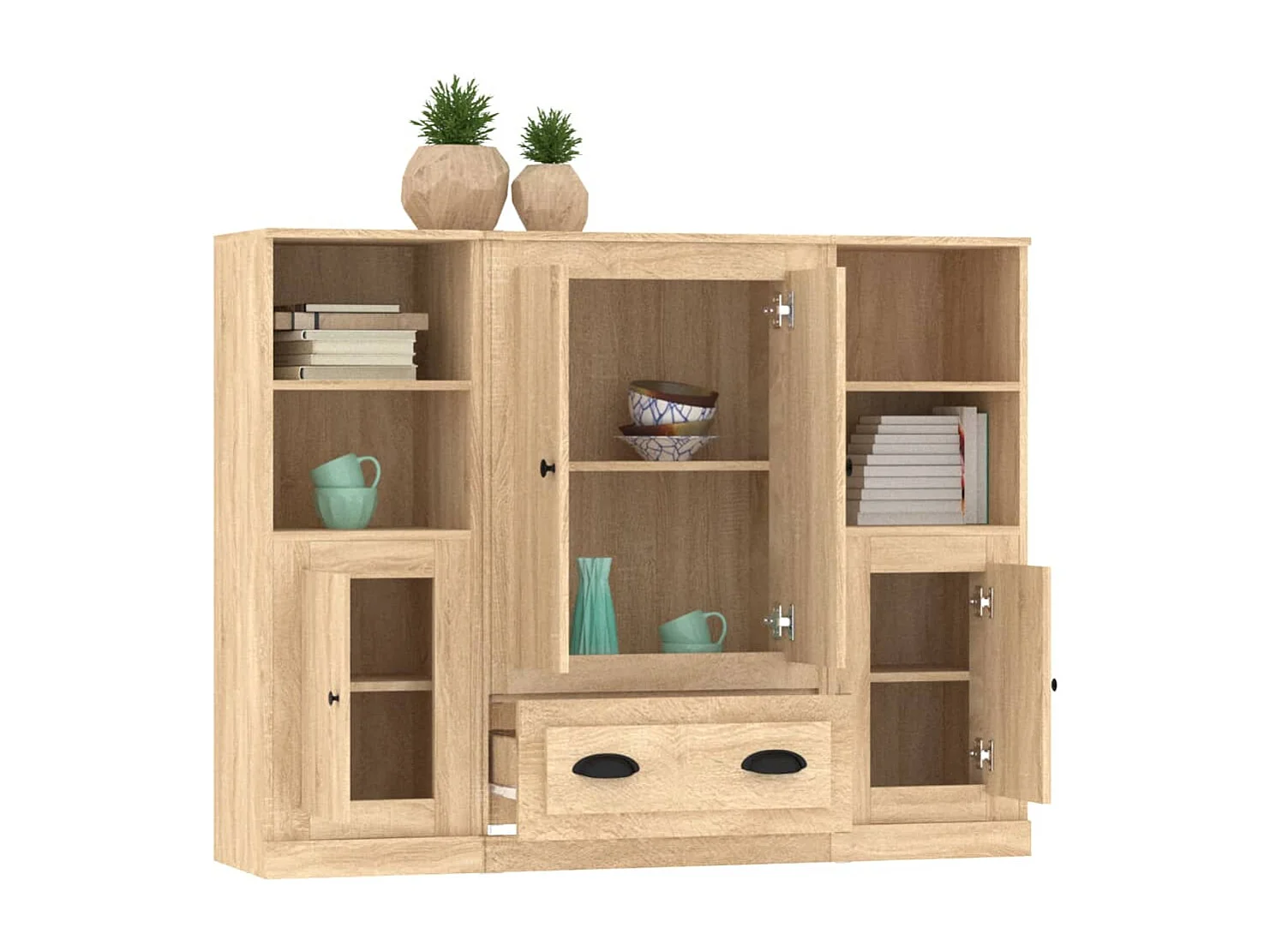 Aparador alto 3 piezas madera contrachapada roble Sonoma