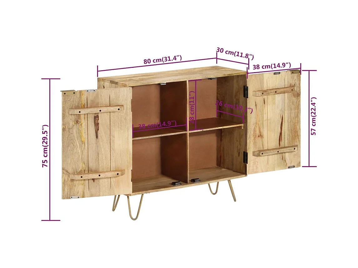 Buffet 80x30x75 cm Bois de manguier solide