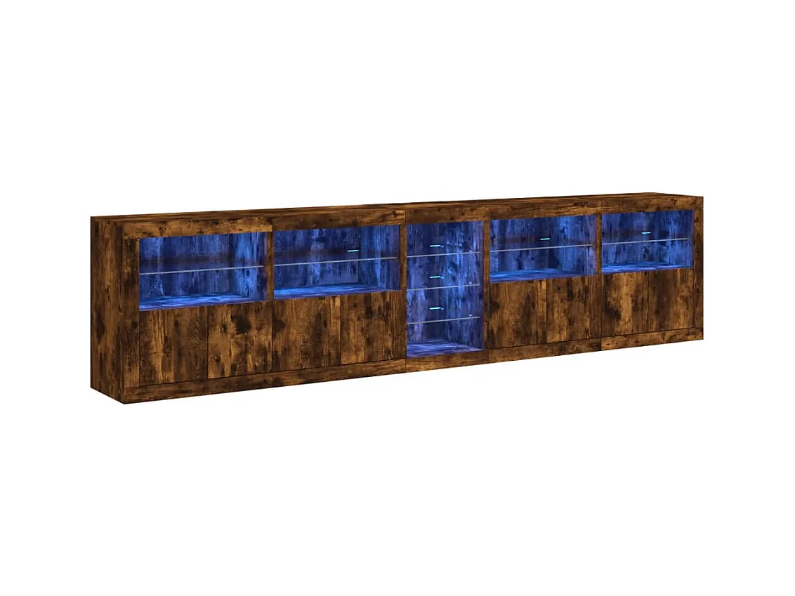 Buffet avec lumières LED chêne fumé 283x37x67 cm