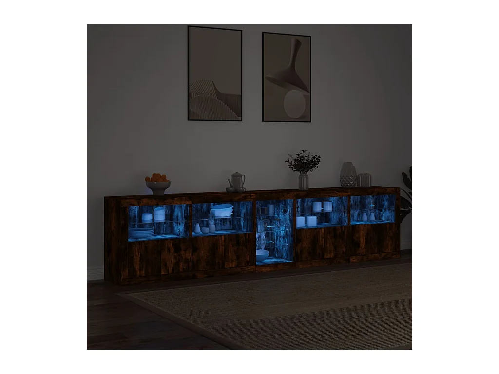 Buffet avec lumières LED chêne fumé 283x37x67 cm