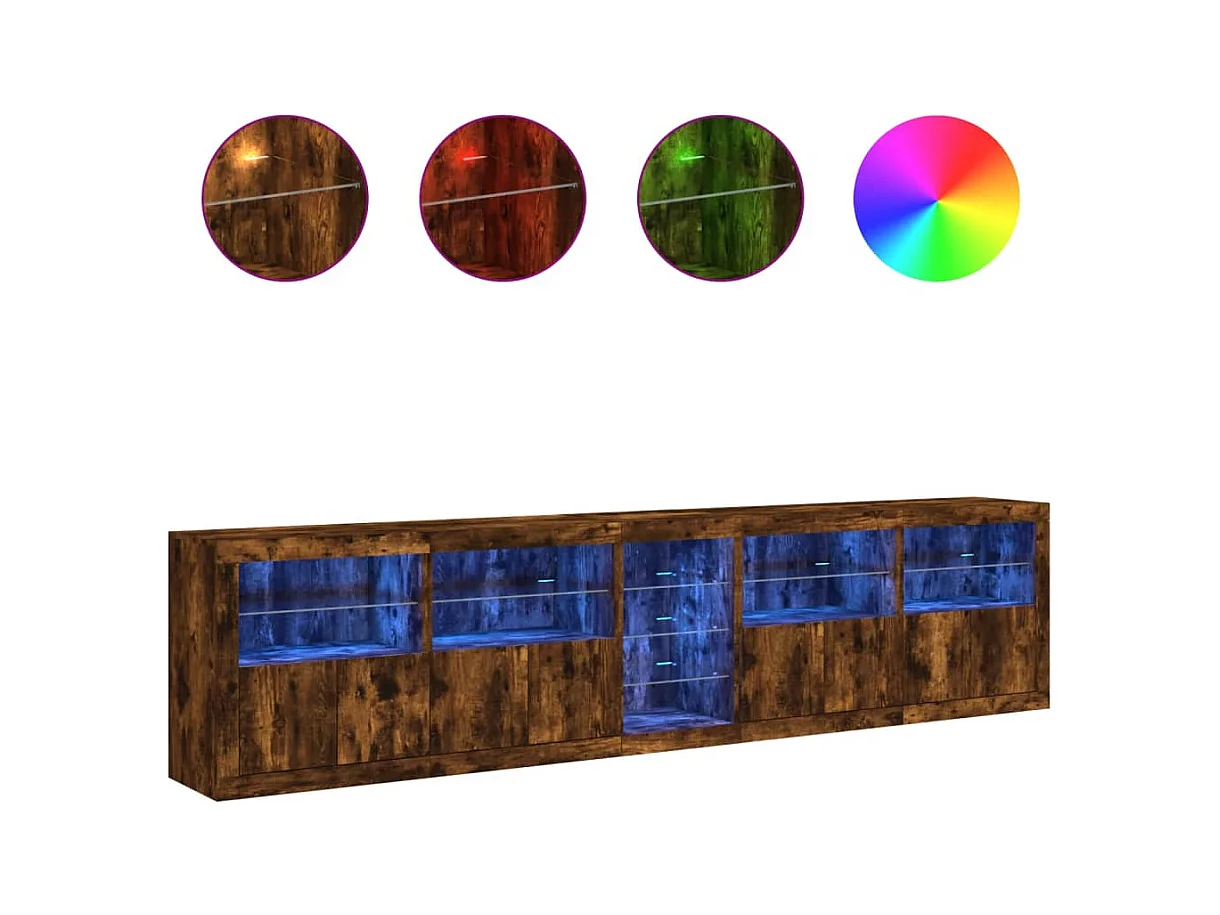 Buffet avec lumières LED chêne fumé 283x37x67 cm