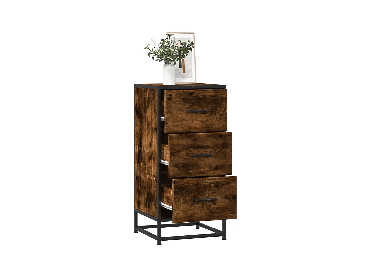 Aparador madera ingeniería y metal roble ahumado 35,5x35x76 cm