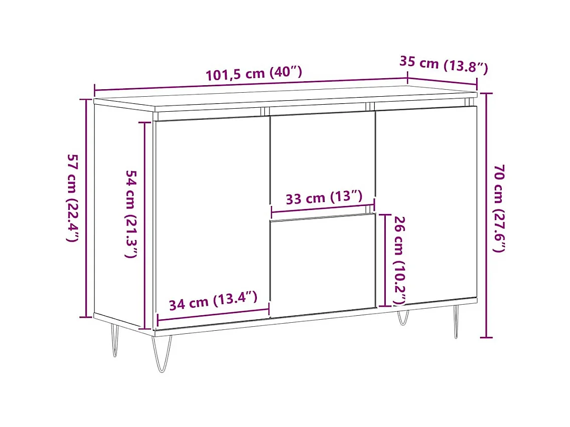 Buffet vieux bois 101,5x35x70 cm bois d’ingénierie