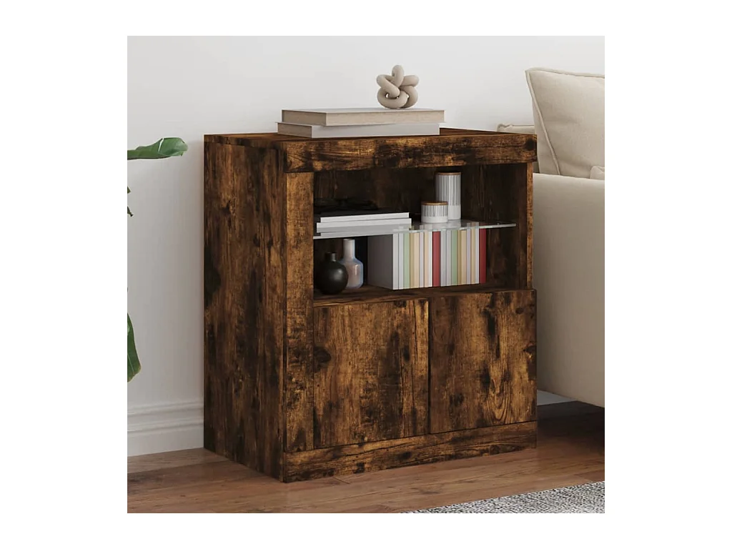 Aparador com luzes LED 60,5x37x67 cm carvalho fumado