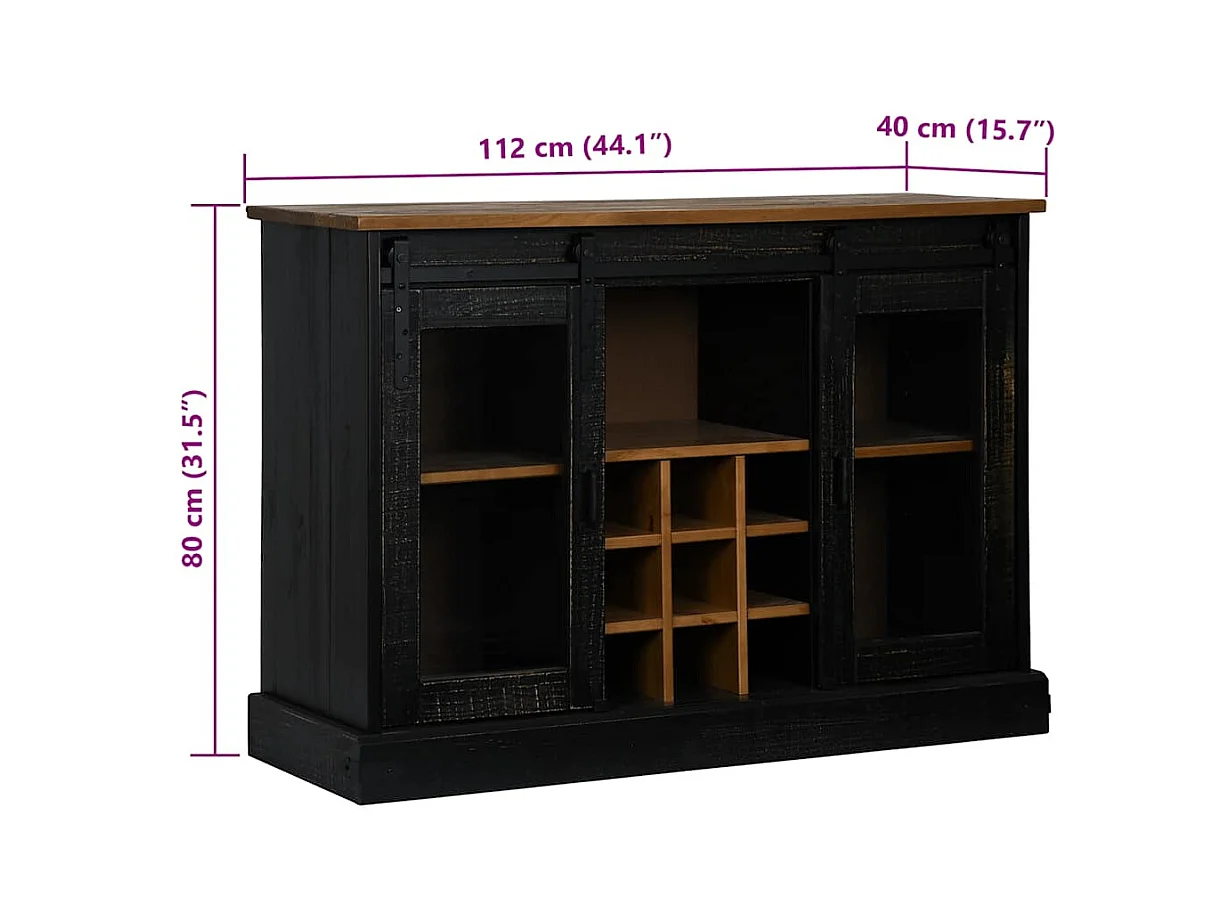 Buffet HALDEN 2 portes coulissantes noir 112x40x80 cm