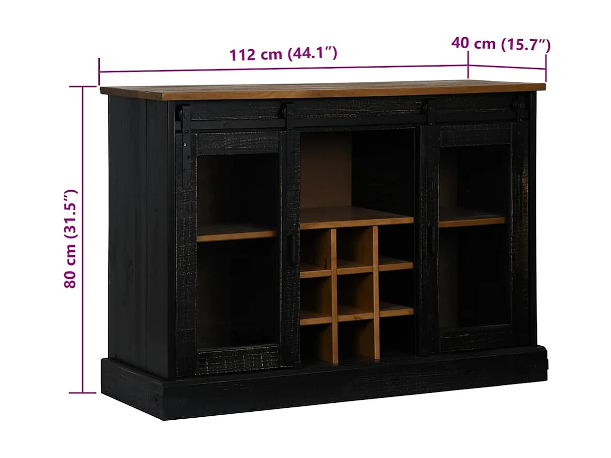 Aparador HALDEN 2 puertas correderas negro 112x40x80 cm
