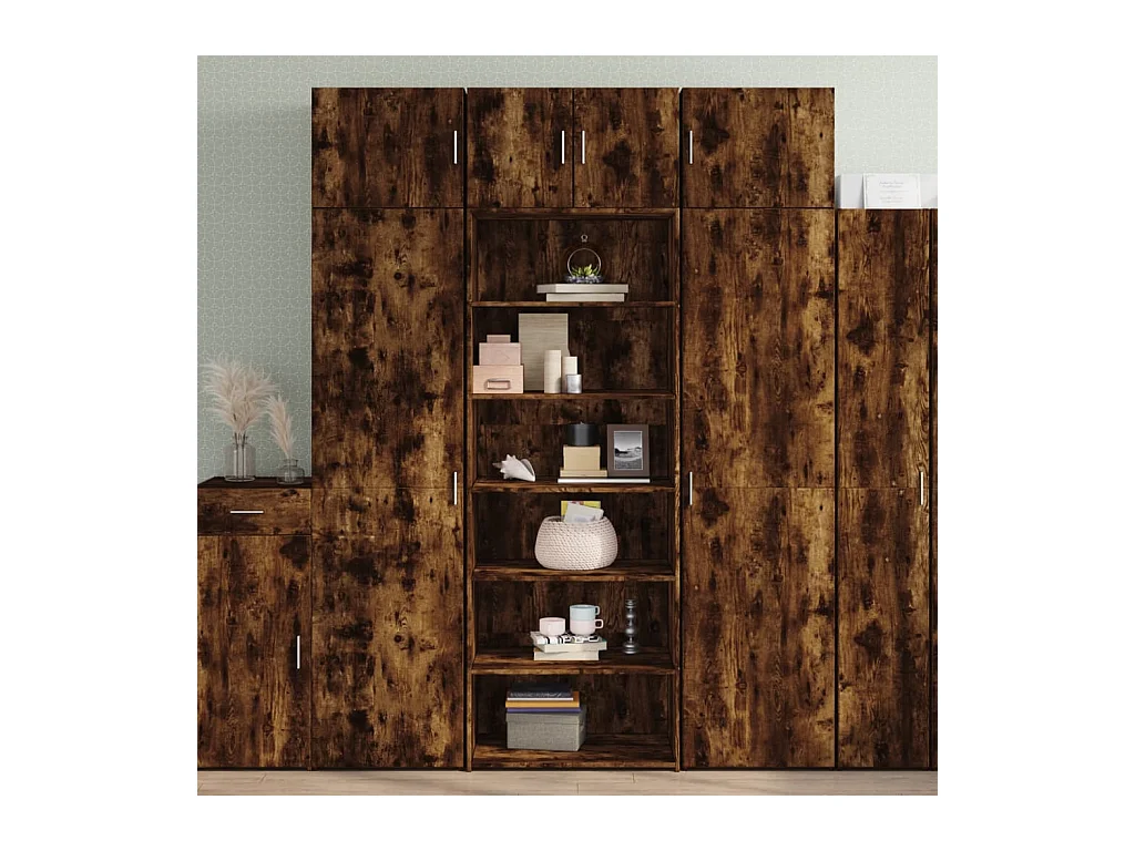 Buffet haut chêne fumé 70x41x185 cm bois d'ingénierie