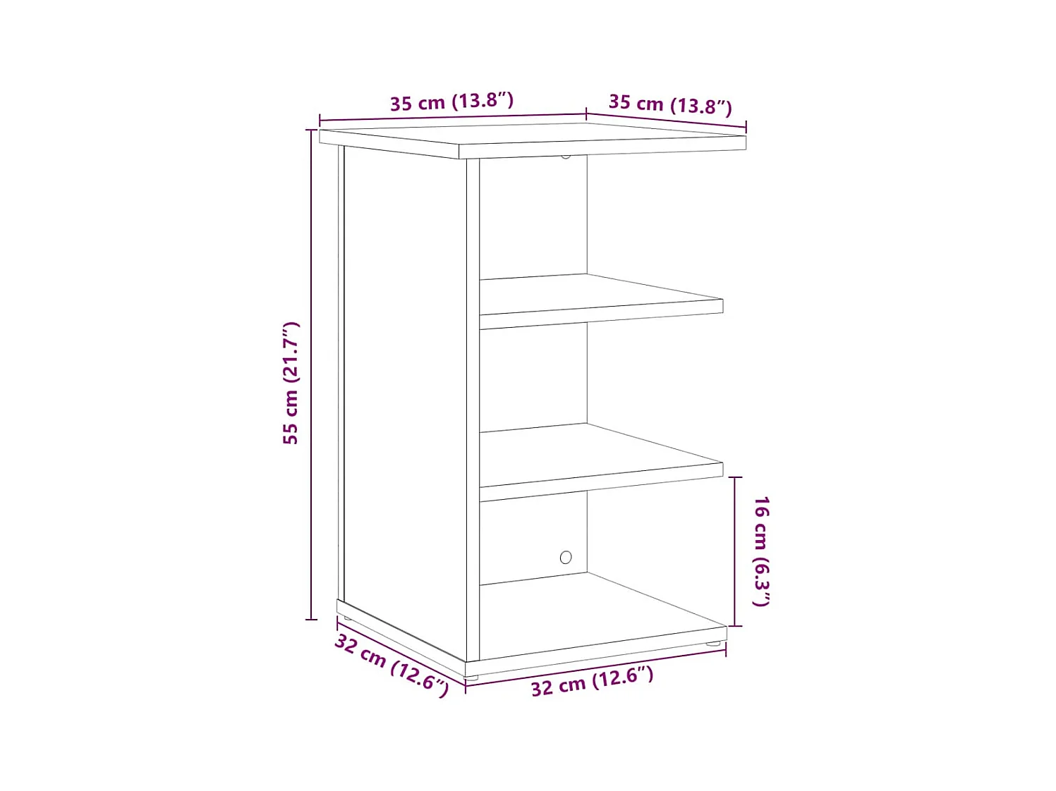 Buffet chêne artisanal 35x35x55 cm bois d'ingénierie