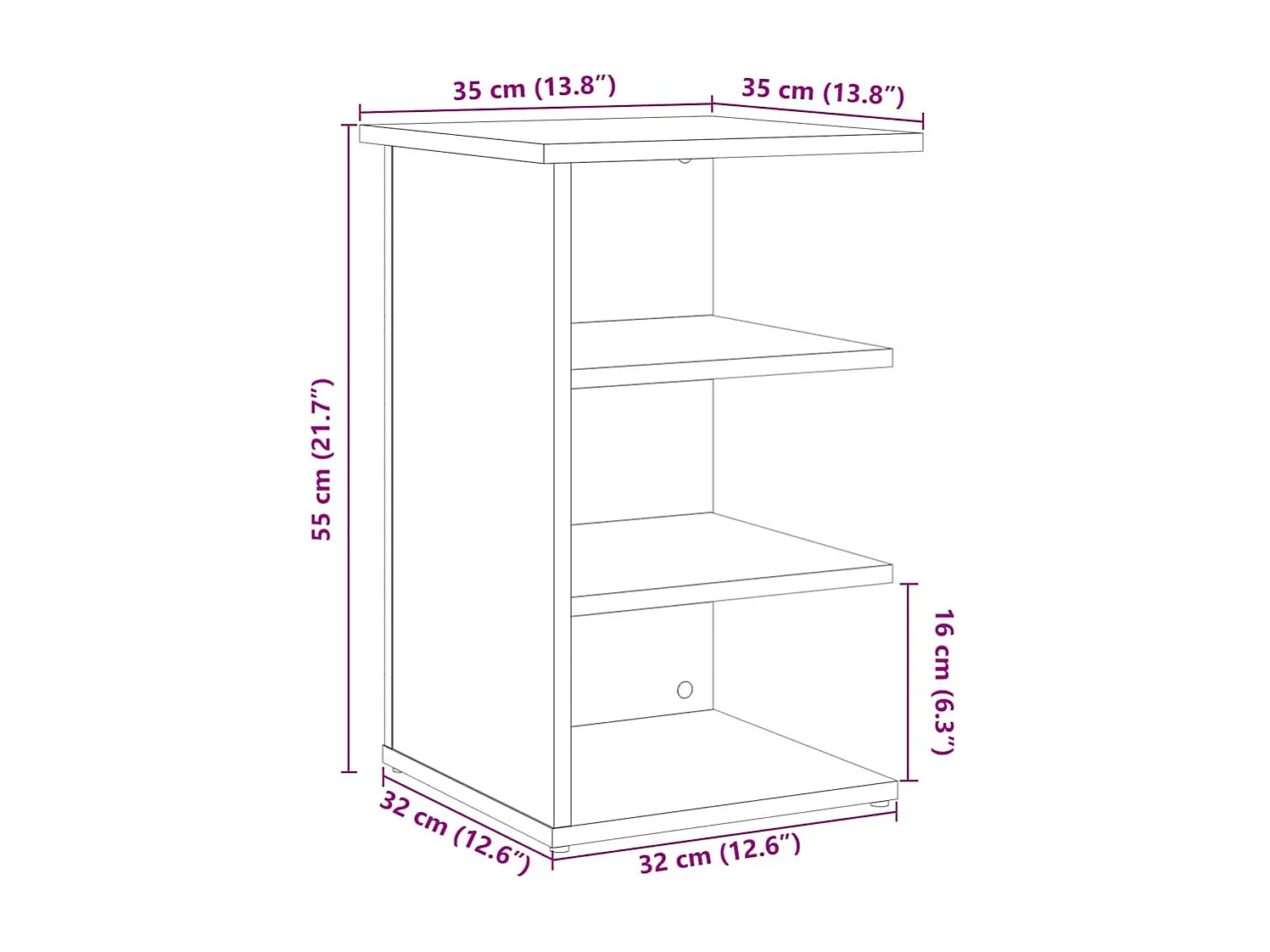 Buffet chêne artisanal 35x35x55 cm bois d'ingénierie