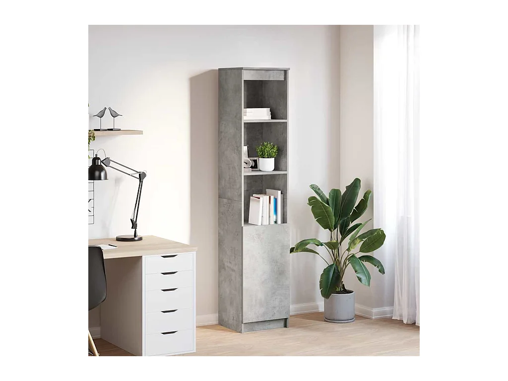 Buffet haut gris béton 37,5x35x180 cm bois d'ingénierie