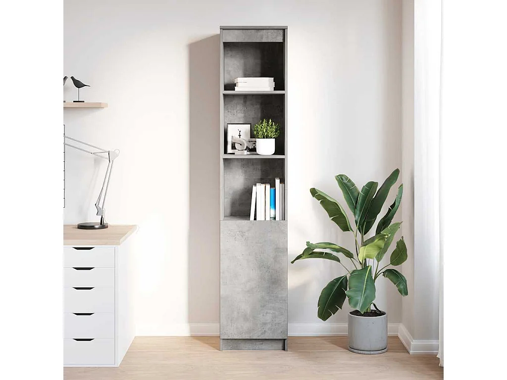 Buffet haut gris béton 37,5x35x180 cm bois d'ingénierie