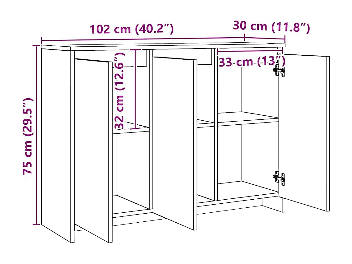 Buffet chêne artisanal 102x33x75 cm bois d'ingénierie