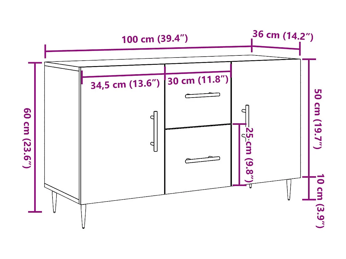 Aparador de madera de ingeniería envejecida 100x36x60 cm
