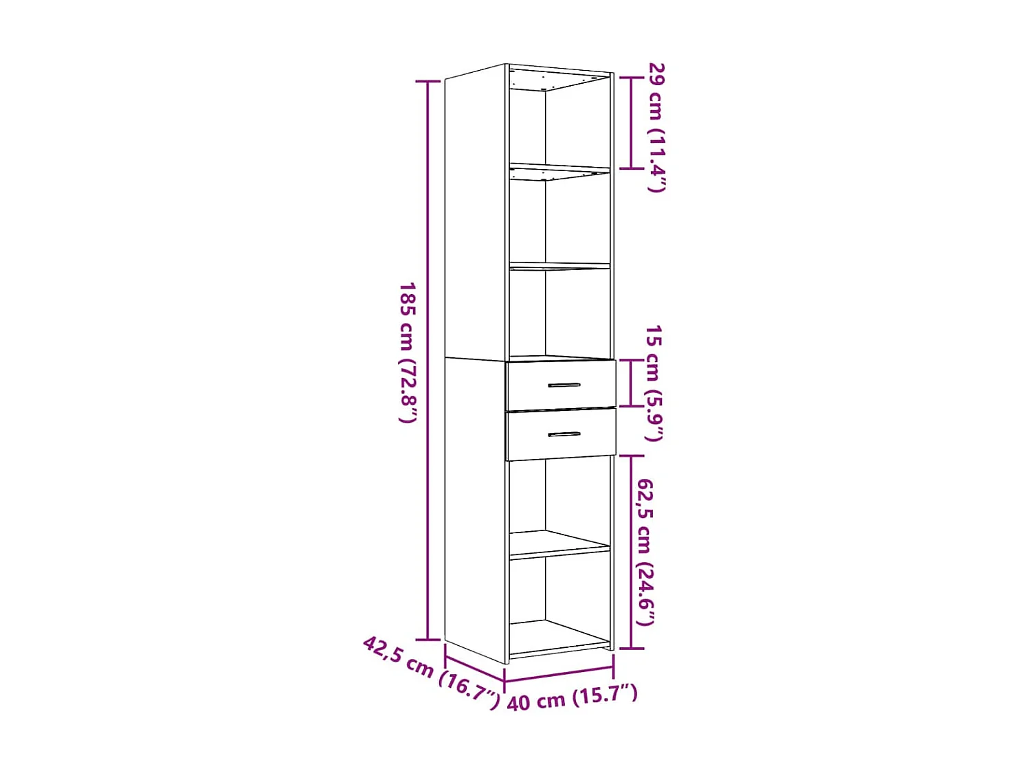Buffet haut blanc 40x42,5x185 cm bois d'ingénierie