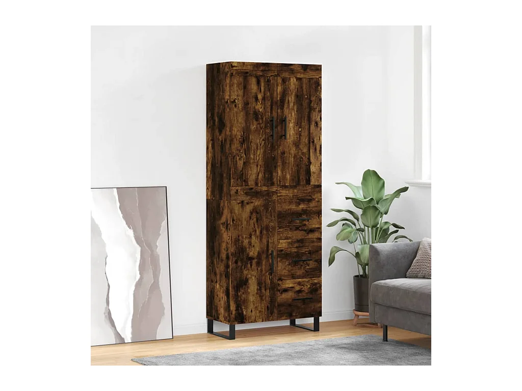 Hoge kast 69,5x34x180 cm bewerkt hout gerookt eikenkleurig