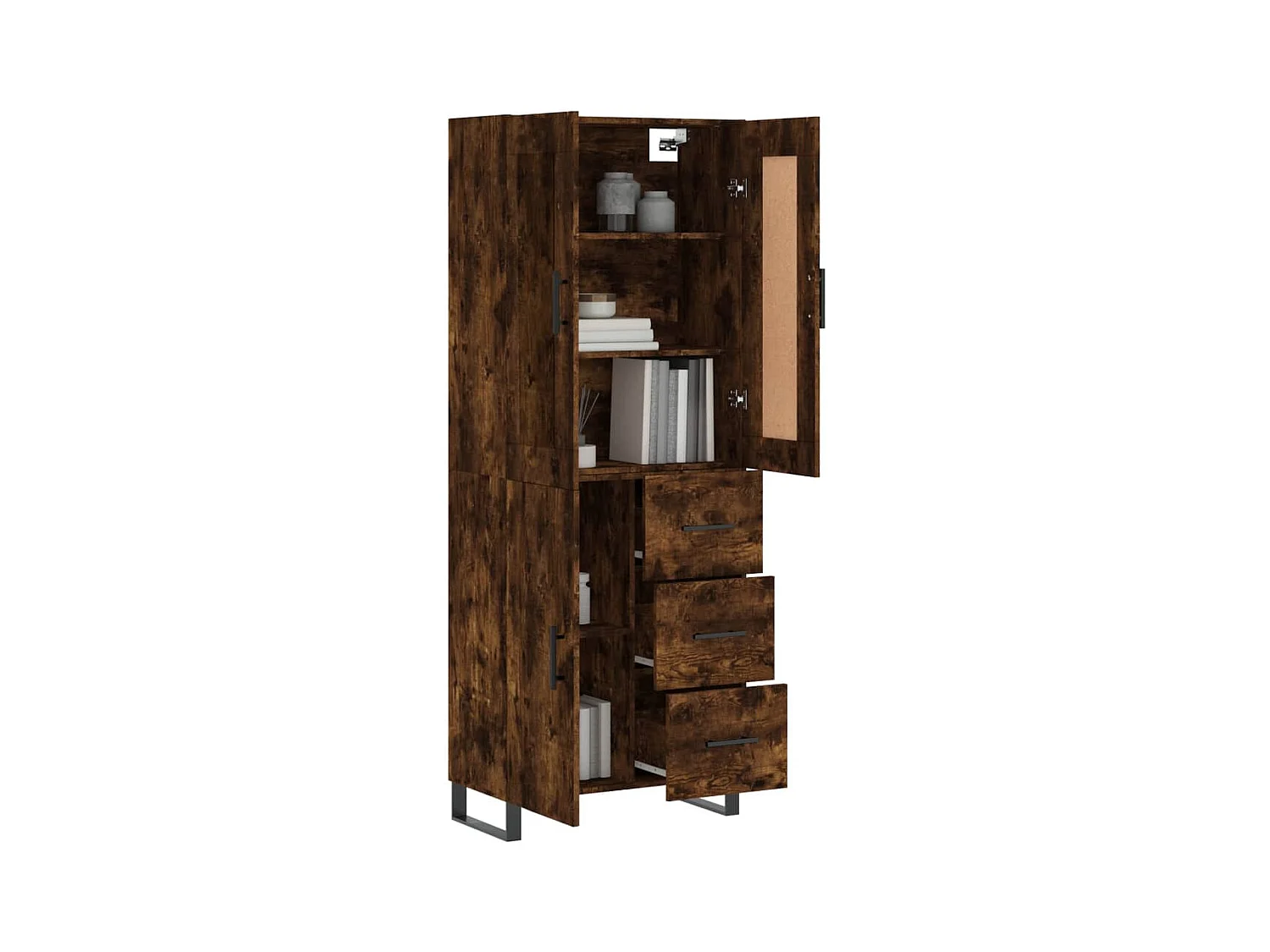 Hoge kast 69,5x34x180 cm bewerkt hout gerookt eikenkleurig