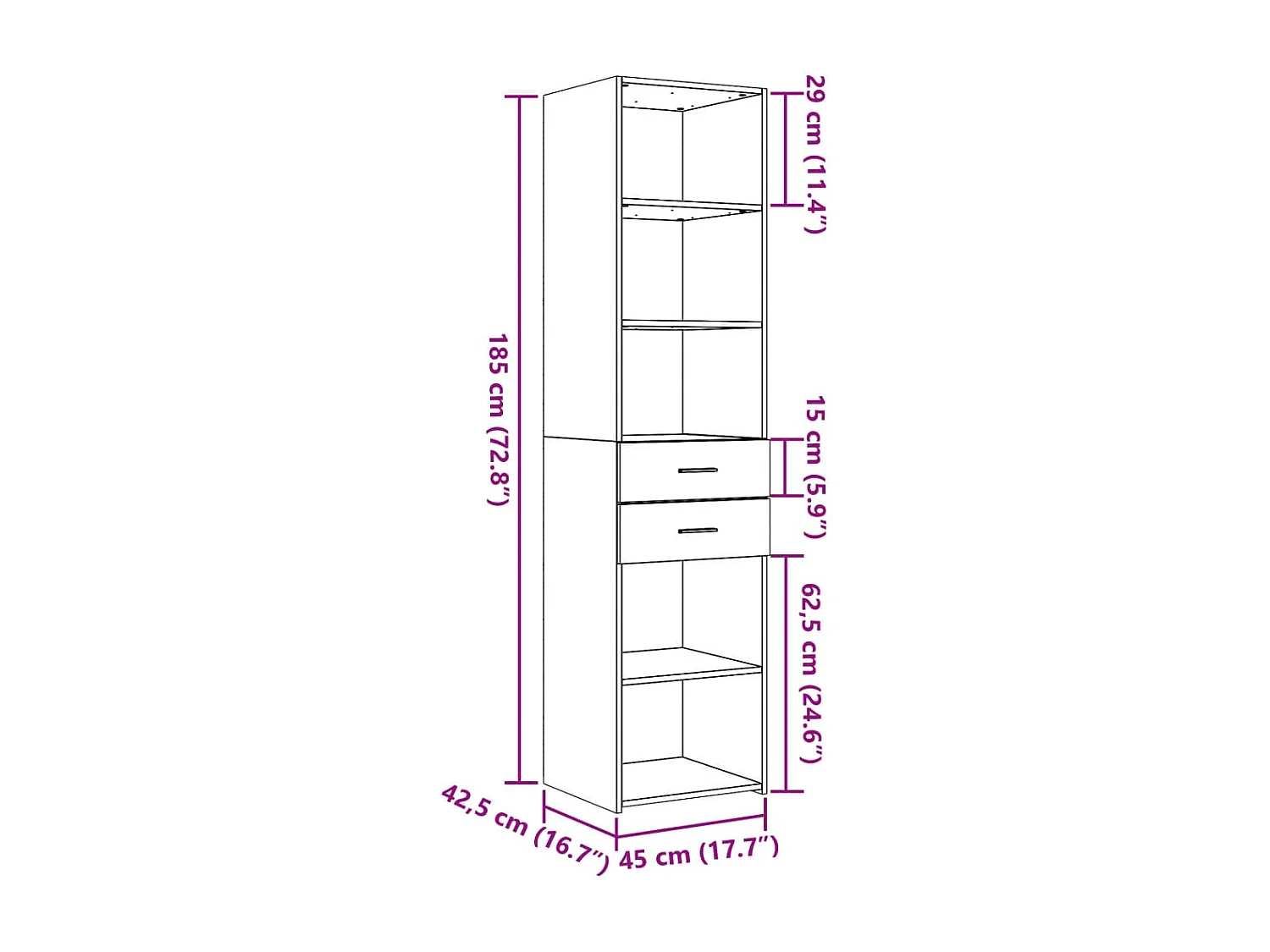 Buffet haut chêne sonoma 45x42,5x185 cm bois d'ingénierie