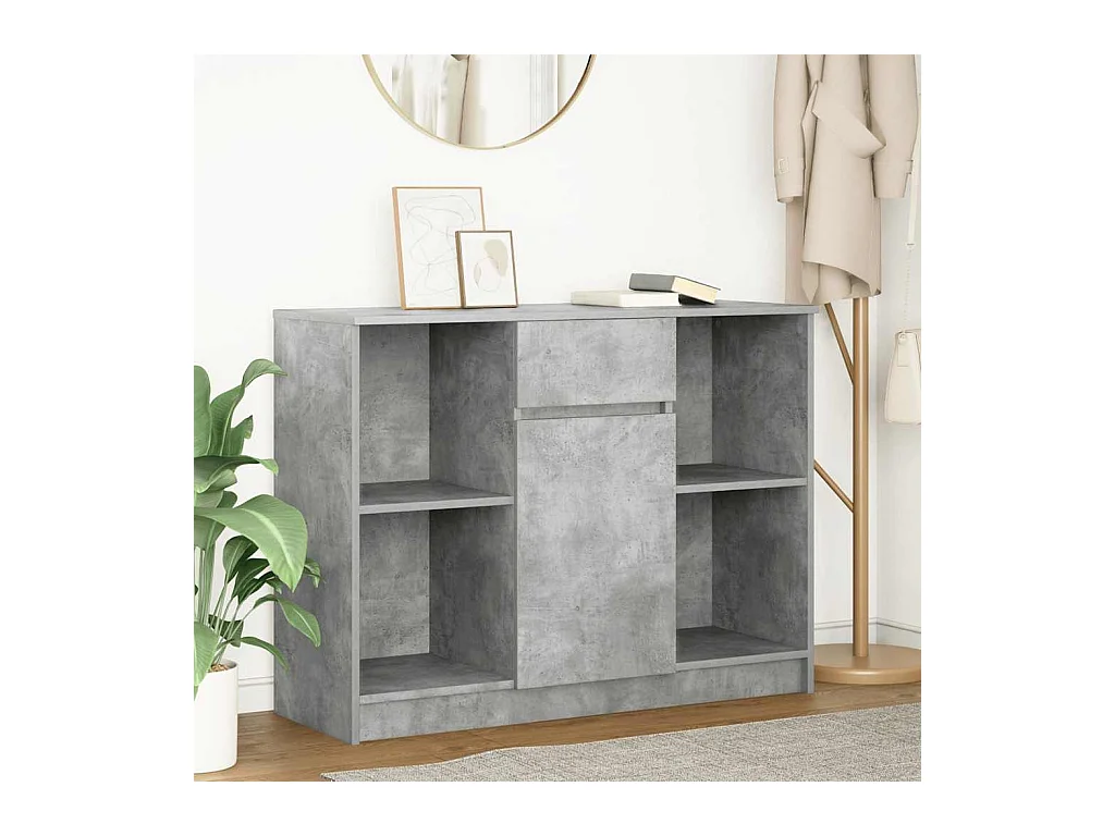 Buffet avec tiroir gris béton 101x35x76 cm bois d'ingénierie
