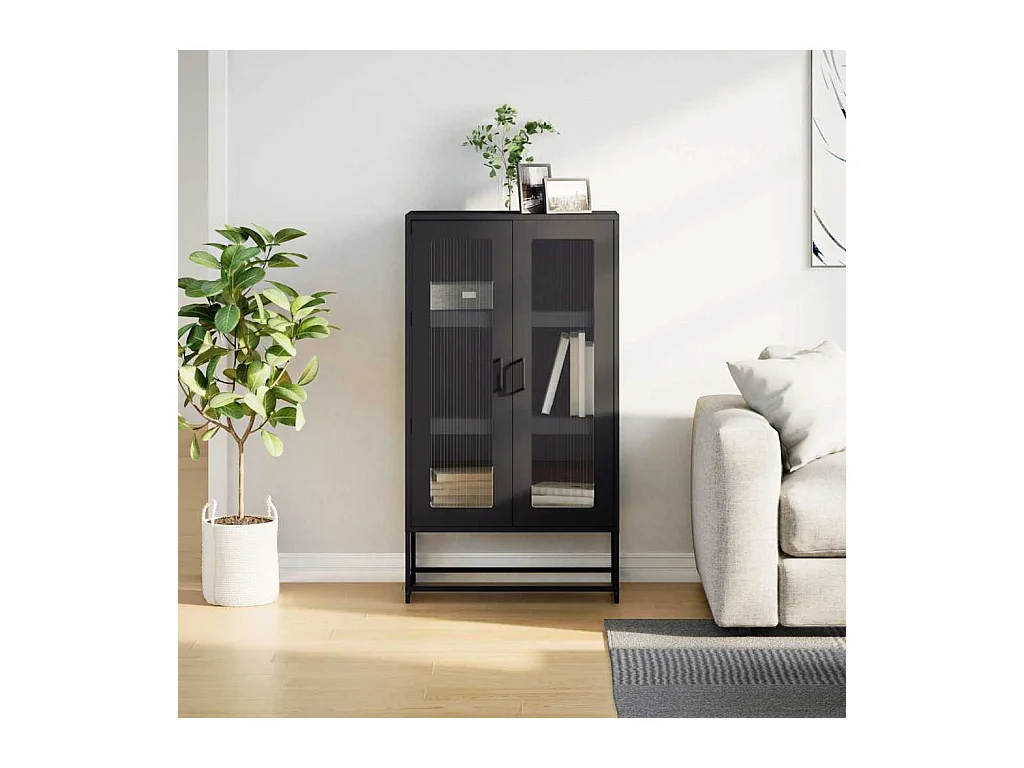Buffet haut noir 68x39x123 cm acier