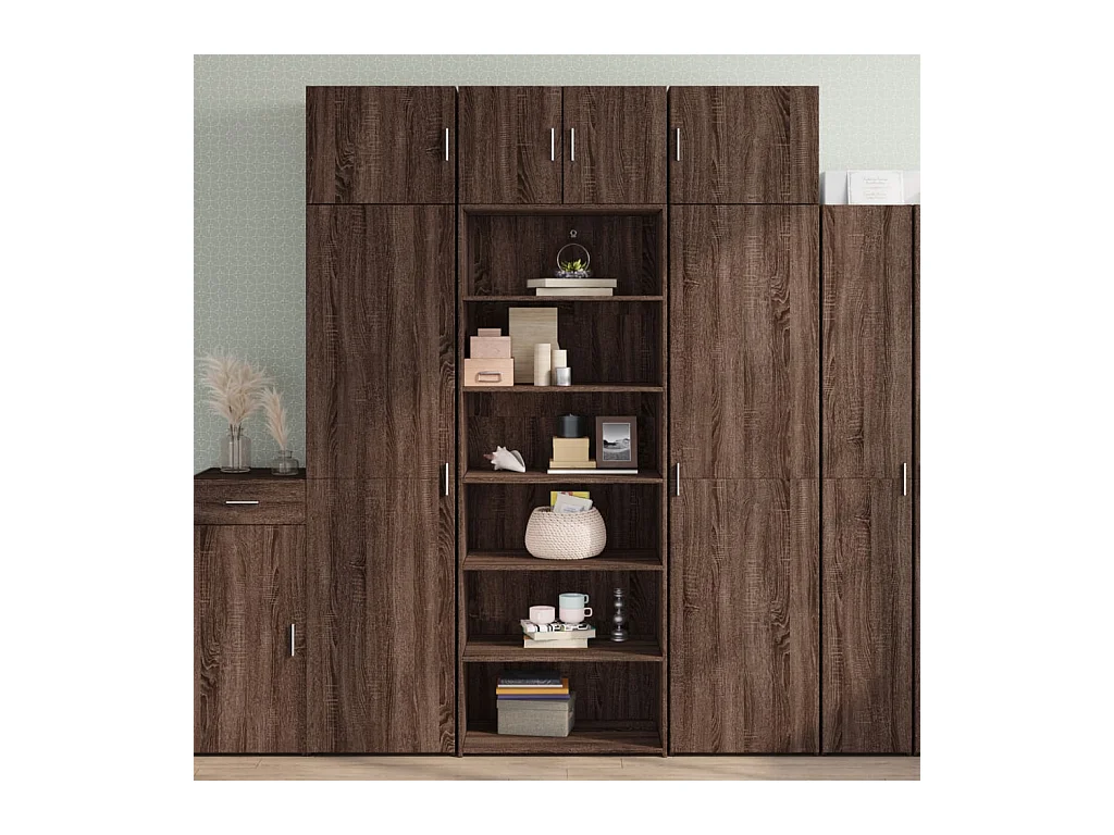 Buffet haut chêne marron 70x41x185 cm bois d'ingénierie