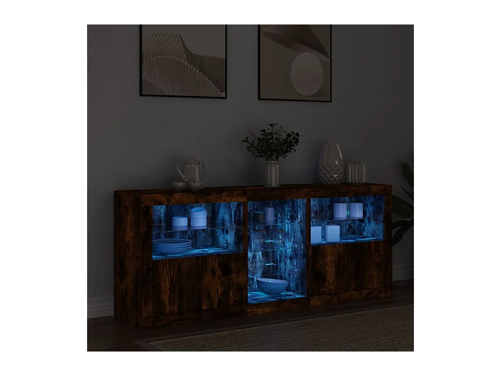 Aparador com luzes LED 162x37x67 cm carvalho fumado