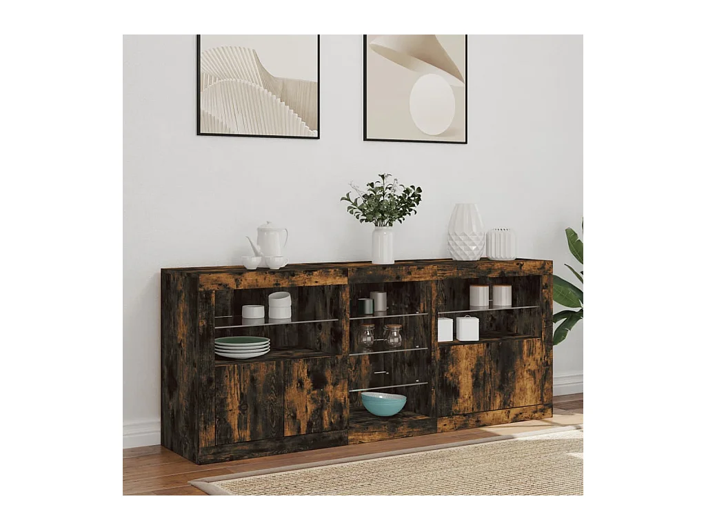 Aparador com luzes LED 162x37x67 cm carvalho fumado
