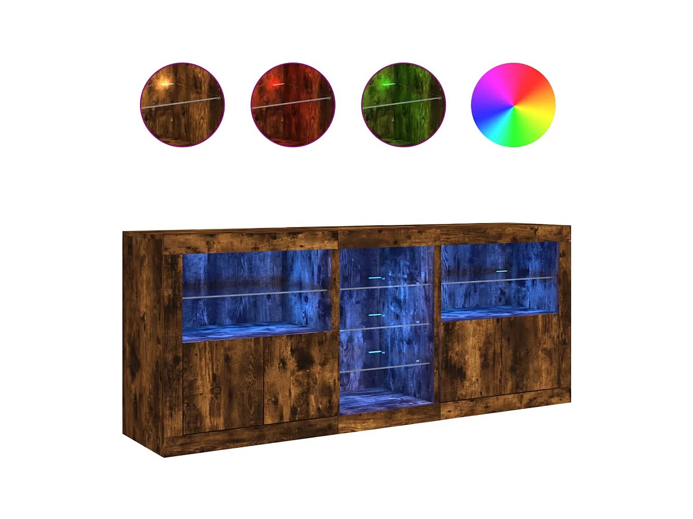 Aparador com luzes LED 162x37x67 cm carvalho fumado