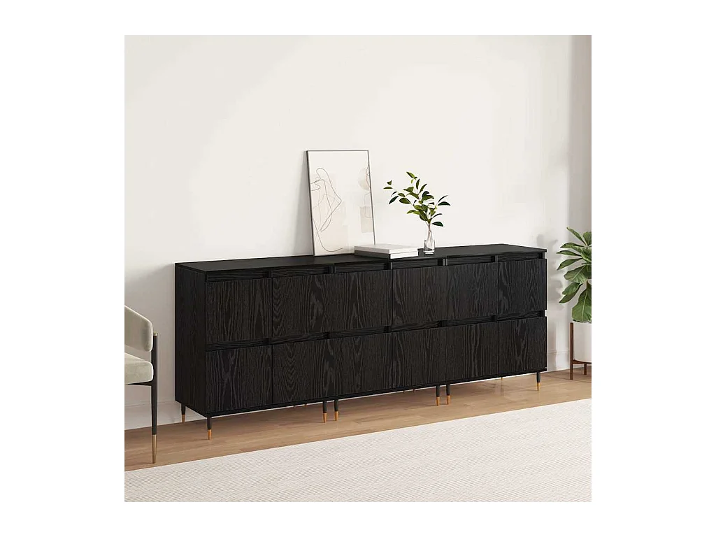 Buffets 3 pièces Chêne noir 180 x 35 x 70 cm Bois d'ingénierie