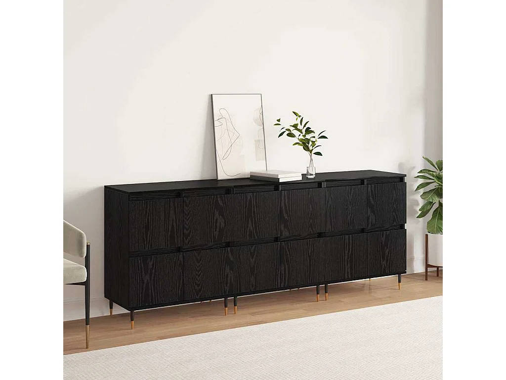 Buffets 3 pièces Chêne noir 180 x 35 x 70 cm Bois d'ingénierie