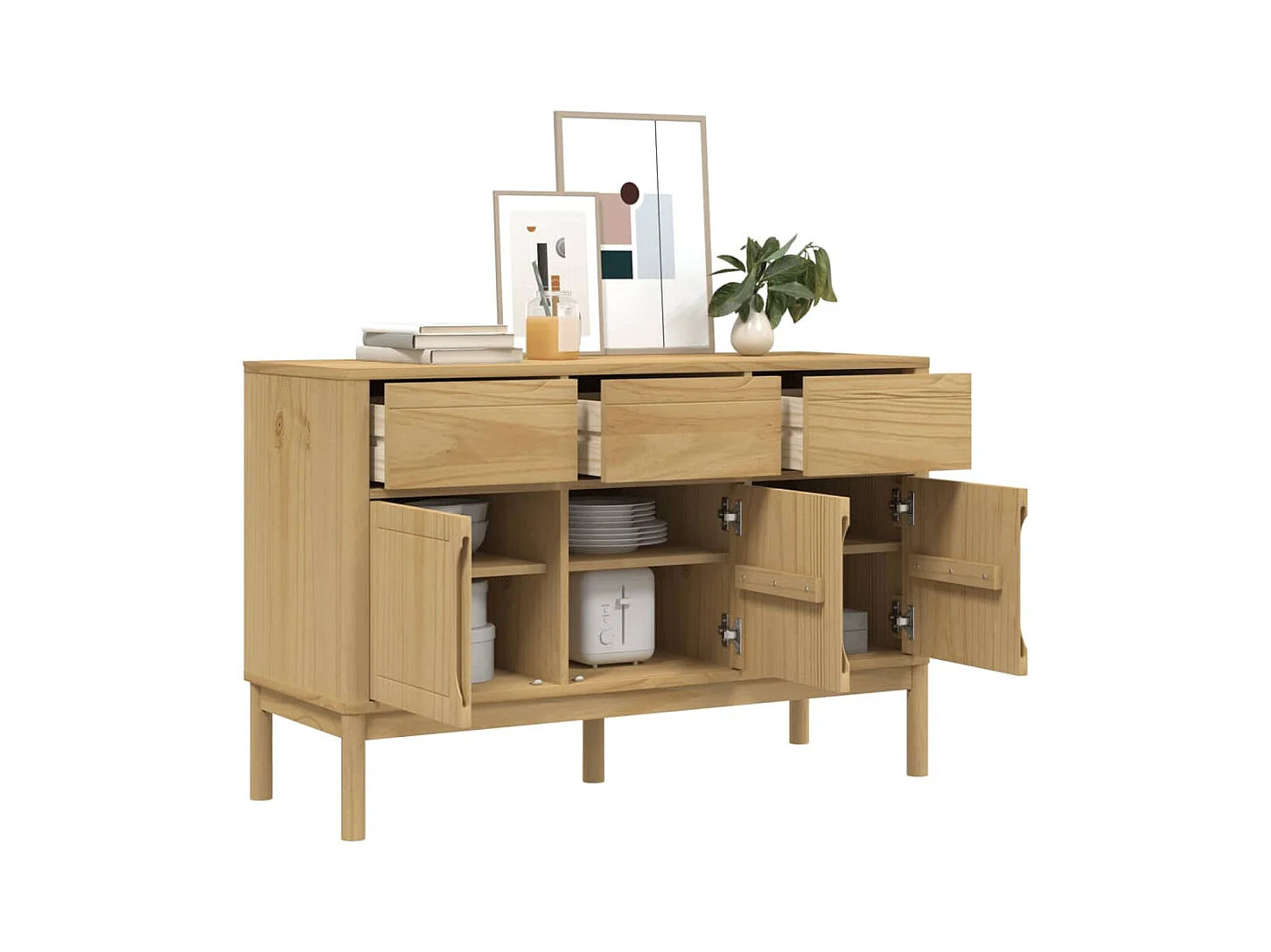 Buffet FLORO marron cire 114x43x74 cm bois massif de pin