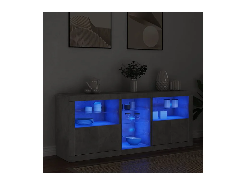 Buffet avec lumières LED gris béton 162x37x67 cm