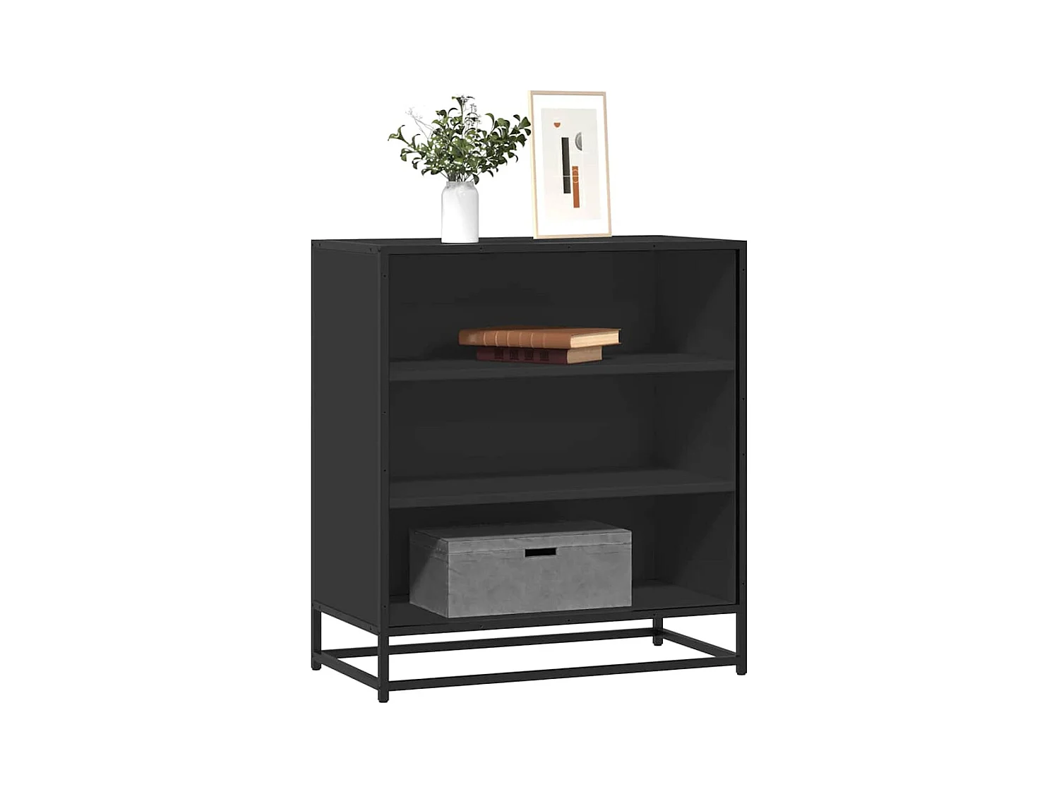 Buffet noir 68x35x76 cm bois d'ingénierie et métal