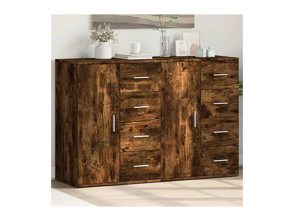 Buffets 2 pièces chêne fumé 59x39x80 cm bois d'ingénierie
