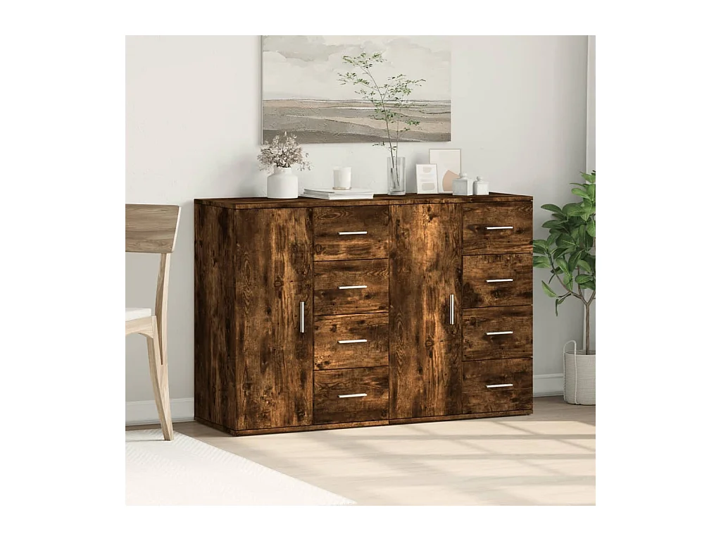 Buffets 2 pièces chêne fumé 59x39x80 cm bois d'ingénierie