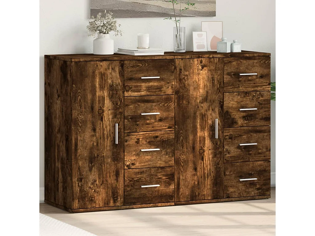Buffets 2 pièces chêne fumé 59x39x80 cm bois d'ingénierie
