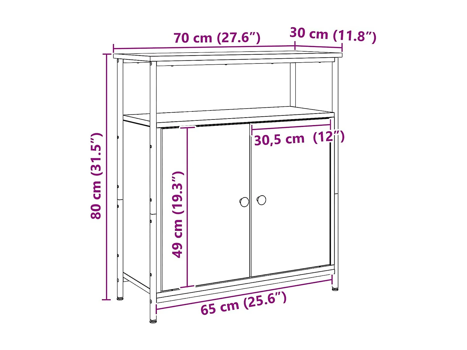 Buffet chêne artisanal 70x30x80 cm bois d'ingénierie