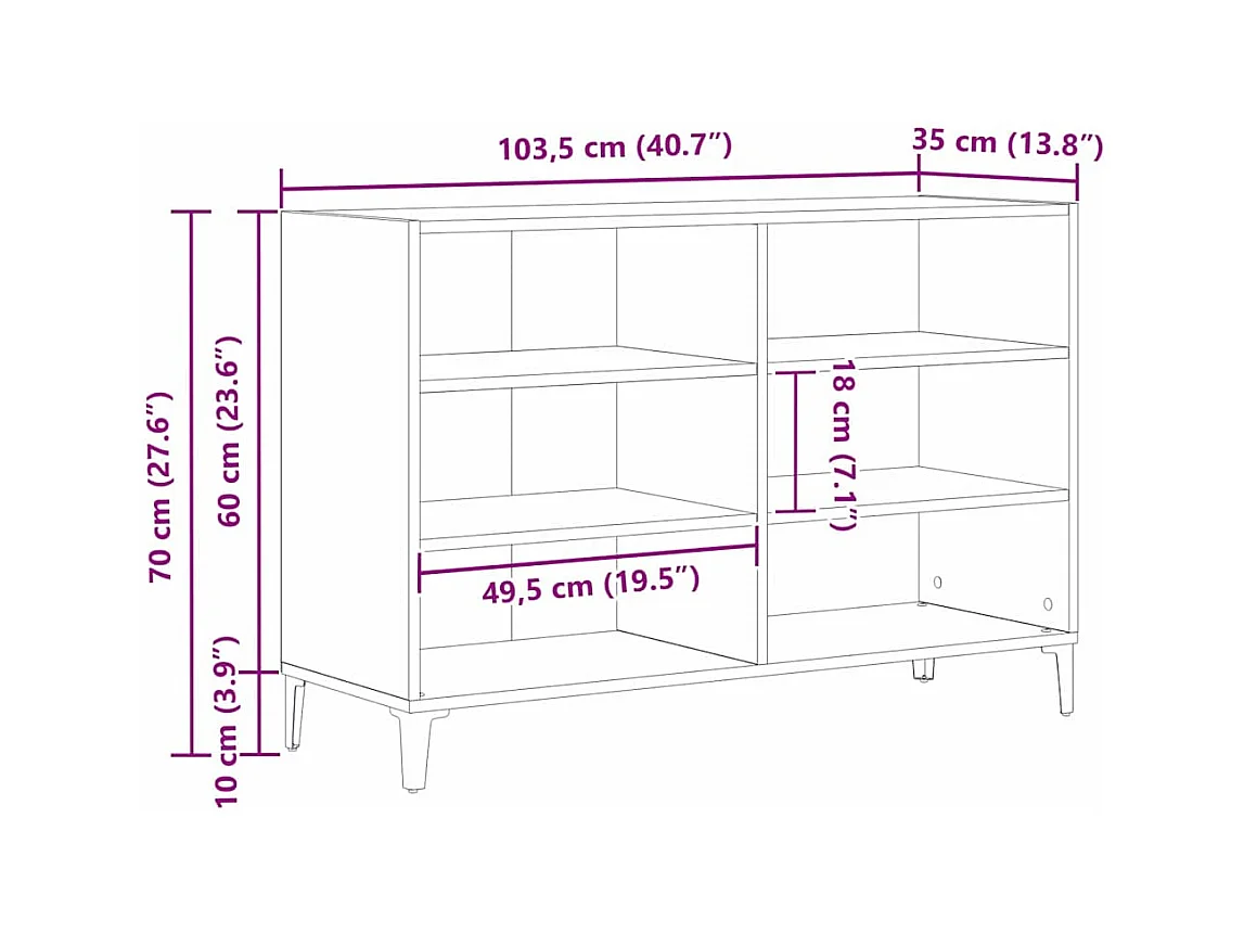 Buffet Noir 103.5 x 35 x 70 cm Bois d'ingénierie