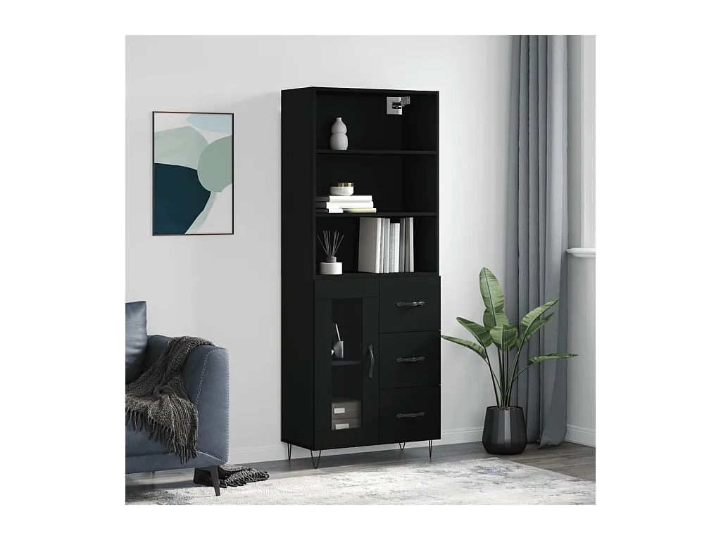 Aparador alto madera contrachapada negro 69,5x34x180 cm