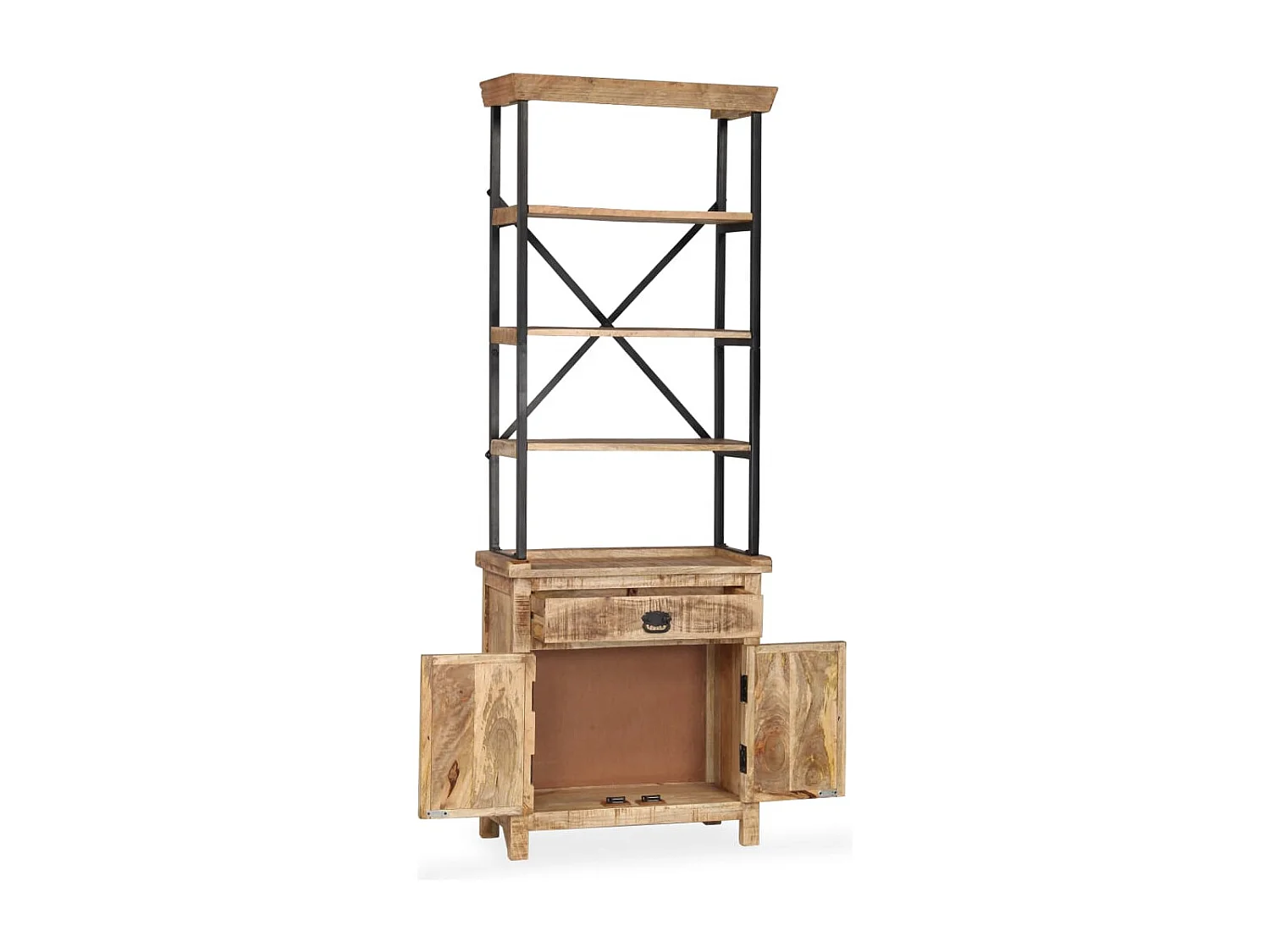 Buffet avec étagères en bois de manguier massif 65x30x180 cm