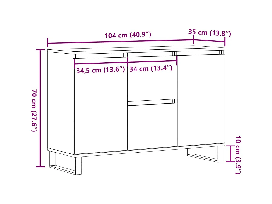 Buffet vieux bois 101,5x35x70 cm bois d’ingénierie