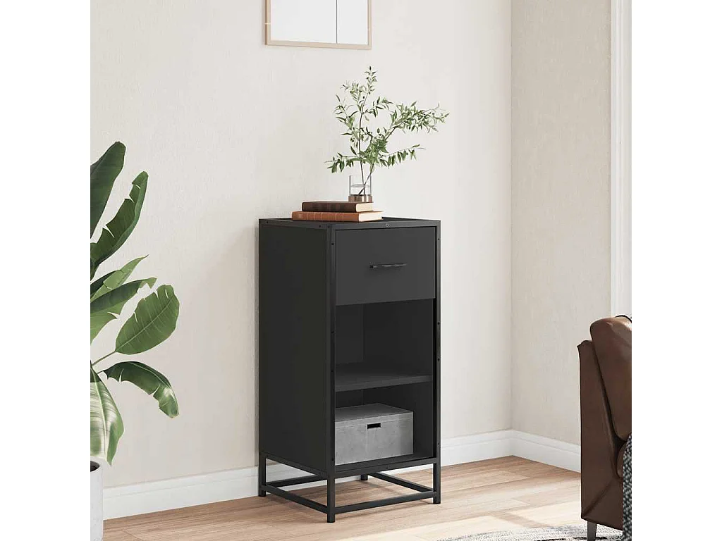 Buffet noir 35,5x35x76 cm bois d'ingénierie et métal