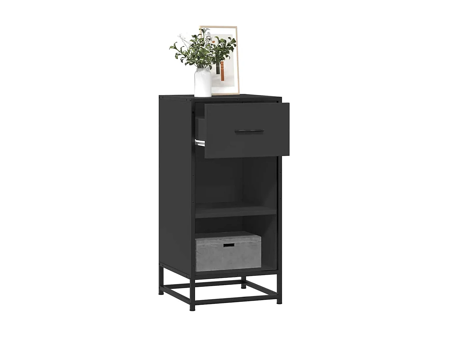 Buffet noir 35,5x35x76 cm bois d'ingénierie et métal