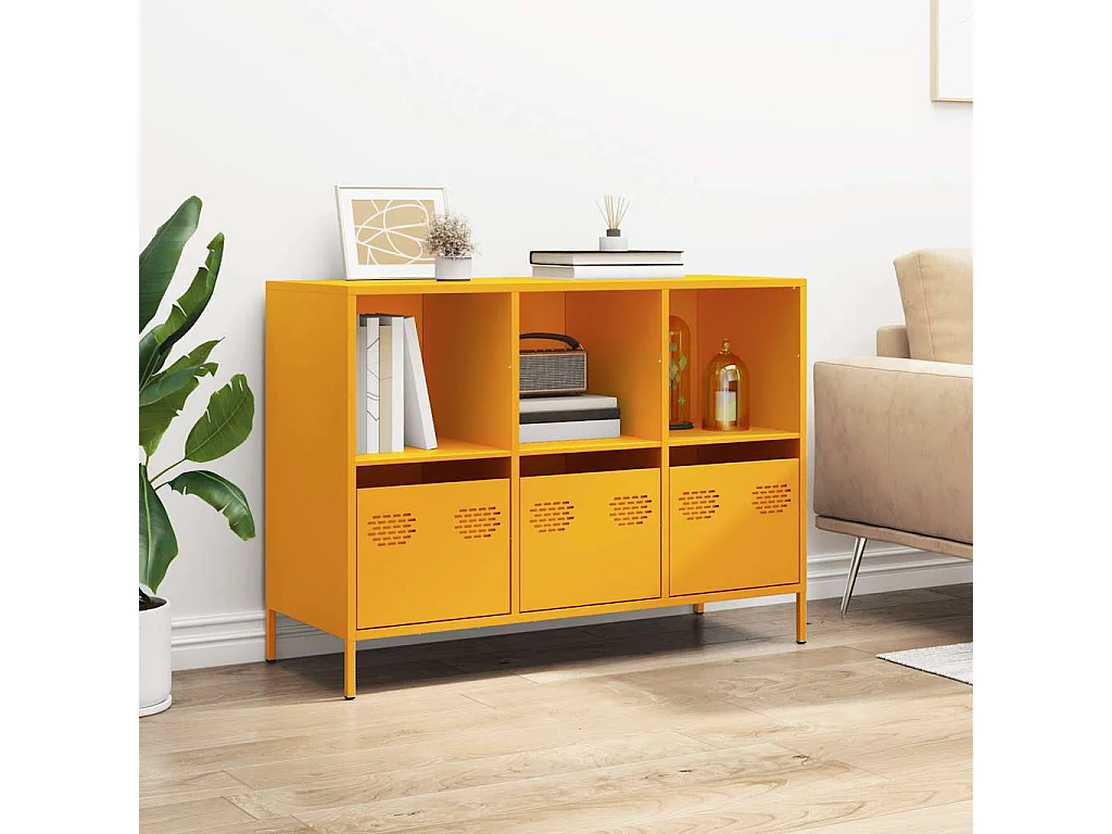 Dressoir 101,5x39x73,5 cm koudgewalst staal mosterdgeel