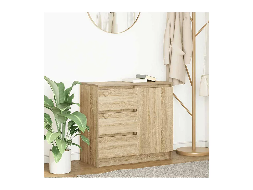 Aparador con cajón roble Sonoma 71x35x65 cm madera ingeniería